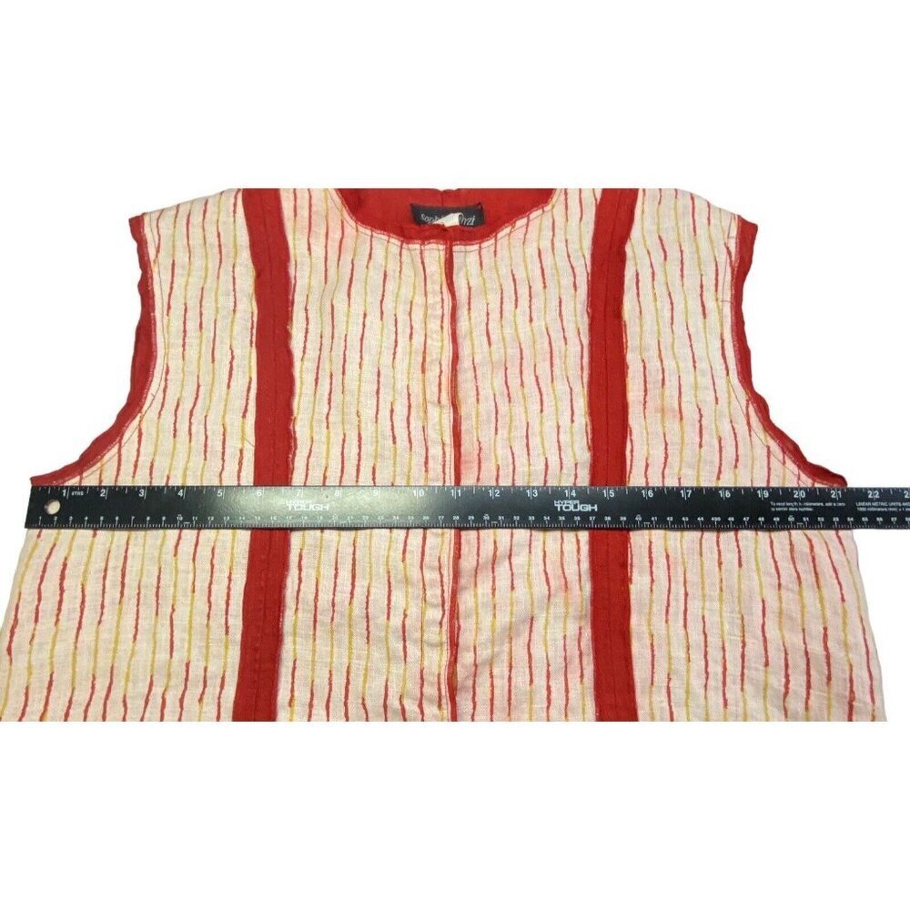 Vtg SOPHIE FINZI NY Women Washed Linen Top Sz L Red Stripe Sleeveless Snap Front - Picture 4 of 10